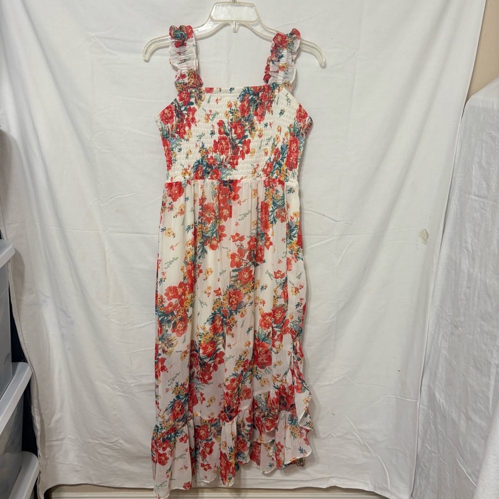 Maurices floral print smocked ruffle tank midi maxi dress. - Picture 2 of 11